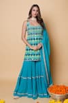 Buy_Sajeda A Lehry_Green Silk, Georgette Embroidery, Designer Digital Print Kurta Sharara Set _at_Aza_Fashions
