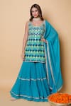 Buy_Sajeda A Lehry_Green Silk, Georgette Embroidery, Designer Digital Print Kurta Sharara Set 