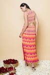 Shop_Sajeda A Lehry_Orange Silk, Crepe Embroidery Round Neck Hand Digital Print Set _at_Aza_Fashions