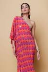 Sajeda A Lehry_Red Silk, Crepe Embroidery Asymmetric Hand Kaftan _Online_at_Aza_Fashions