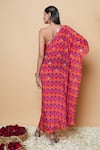 Shop_Sajeda A Lehry_Red Silk, Crepe Embroidery Asymmetric Hand Kaftan _at_Aza_Fashions