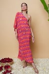 Buy_Sajeda A Lehry_Red Silk, Crepe Embroidery Asymmetric Hand Kaftan _Online_at_Aza_Fashions