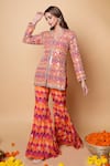 Buy_Sajeda A Lehry_Orange Silk, Georgette, Crepe Embroidery V-neck Digital Print Hand Sharara Set _Online_at_Aza_Fashions