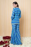 Shop_Sajeda A Lehry_Blue Silk, Georgette, Crepe Embroidery Round Digital Print Mehek Sharara Set _at_Aza_Fashions