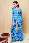 Sajeda A Lehry_Blue Silk, Georgette, Crepe Embroidery Round Digital Print Mehek Sharara Set _at_Aza_Fashions