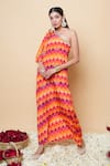 Sajeda A Lehry_Orange Silk, Crepe Embroidery Asymmetric Hand Kaftan _Online_at_Aza_Fashions