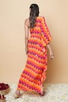 Shop_Sajeda A Lehry_Orange Silk, Crepe Embroidery Asymmetric Hand Kaftan _at_Aza_Fashions