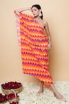 Shop_Sajeda A Lehry_Orange Silk, Crepe Embroidery Asymmetric Hand Kaftan _Online_at_Aza_Fashions
