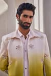 YAJY by Aditya Jain_Pink Silk, Linen Sequins Celestial Snow Indo-western Set _Online