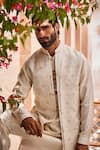 YAJY by Aditya Jain_Gold Tissue, Silk Embroidery Ivory Dream Indo-western Set _Online_at_Aza_Fashions