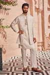 Buy_YAJY by Aditya Jain_Gold Tissue, Silk Embroidery Ivory Dream Indo-western Set _at_Aza_Fashions