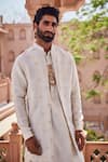 Buy_YAJY by Aditya Jain_Gold Tissue, Silk Embroidery Ivory Dream Indo-western Set _Online_at_Aza_Fashions