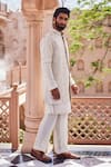 Shop_YAJY by Aditya Jain_Gold Tissue, Silk Embroidery Ivory Dream Indo-western Set _Online_at_Aza_Fashions