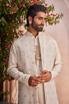 YAJY by Aditya Jain_Gold Tissue, Silk Embroidery Ivory Dream Indo-western Set _at_Aza_Fashions