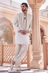 Buy_YAJY by Aditya Jain_Gold Tissue, Silk Embroidery Snowfall Serenity Indo-western Set _at_Aza_Fashions