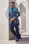 YAJY by Aditya Jain_Blue Silk Embroidery Ombre Indo-western Set _Online_at_Aza_Fashions
