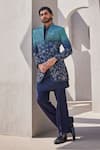 Shop_YAJY by Aditya Jain_Blue Silk Embroidery Ombre Indo-western Set _at_Aza_Fashions