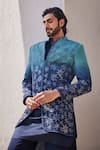 Buy_YAJY by Aditya Jain_Blue Silk Embroidery Ombre Indo-western Set _Online_at_Aza_Fashions