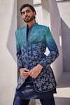 YAJY by Aditya Jain_Blue Silk Embroidery Ombre Indo-western Set _at_Aza_Fashions