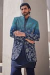 Buy_YAJY by Aditya Jain_Blue Silk Embroidery Ombre Indo-western Set 