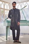Shop_YAJY by Aditya Jain_Black Silk Embroidery, Zari And Gold Frozen Twilight Indo-western Set _at_Aza_Fashions