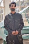 Shop_YAJY by Aditya Jain_Black Silk Embroidery, Zari And Gold Frozen Twilight Indo-western Set _Online_at_Aza_Fashions