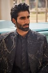 Buy_YAJY by Aditya Jain_Black Silk Embroidery, Zari And Gold Frozen Twilight Indo-western Set 