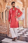 Shop_YAJY by Aditya Jain_Red Silk Snow Kissed Kurta Jacket Set _at_Aza_Fashions