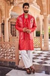 Buy_YAJY by Aditya Jain_Red Silk Snow Kissed Kurta Jacket Set _at_Aza_Fashions