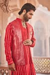 Buy_YAJY by Aditya Jain_Red Silk Snow Kissed Kurta Jacket Set _Online_at_Aza_Fashions