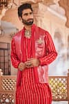 Shop_YAJY by Aditya Jain_Red Silk Snow Kissed Kurta Jacket Set _Online_at_Aza_Fashions