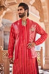 Buy_YAJY by Aditya Jain_Red Silk Snow Kissed Kurta Jacket Set 