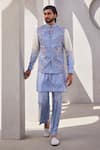 Shop_YAJY by Aditya Jain_Blue Silk Embroidery Frosted Blaze Kurta Jacket Set _at_Aza_Fashions