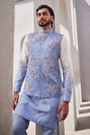 YAJY by Aditya Jain_Blue Silk Embroidery Frosted Blaze Kurta Jacket Set _Online_at_Aza_Fashions