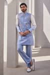 Buy_YAJY by Aditya Jain_Blue Silk Embroidery Frosted Blaze Kurta Jacket Set _at_Aza_Fashions