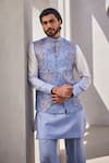 Buy_YAJY by Aditya Jain_Blue Silk Embroidery Frosted Blaze Kurta Jacket Set _Online_at_Aza_Fashions