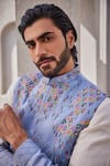 YAJY by Aditya Jain_Blue Silk Embroidery Frosted Blaze Kurta Jacket Set _at_Aza_Fashions