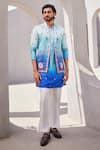 Shop_YAJY by Aditya Jain_Blue Silk Embroidery Icy Twilight Kurta Jacket Set _at_Aza_Fashions