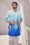 Shop_YAJY by Aditya Jain_Blue Silk Embroidery Icy Twilight Kurta Jacket Set _Online_at_Aza_Fashions