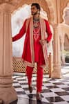 Shop_YAJY by Aditya Jain_Red Silk Embroidery Love Rage Kurta Set _at_Aza_Fashions