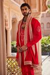 Shop_YAJY by Aditya Jain_Red Silk Embroidery Love Rage Kurta Set _Online_at_Aza_Fashions