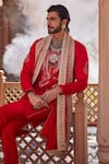 YAJY by Aditya Jain_Red Silk Embroidery Love Rage Kurta Set _at_Aza_Fashions