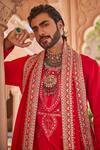 Buy_YAJY by Aditya Jain_Red Silk Embroidery Love Rage Kurta Set 