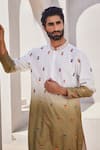 YAJY by Aditya Jain_Olive Green Silk Embroidery Silent Snow Kurta Set _Online_at_Aza_Fashions