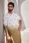 Shop_YAJY by Aditya Jain_Olive Green Silk Embroidery Silent Snow Kurta Set _at_Aza_Fashions