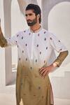 Buy_YAJY by Aditya Jain_Olive Green Silk Embroidery Silent Snow Kurta Set _Online_at_Aza_Fashions