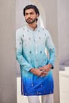 Buy_YAJY by Aditya Jain_Multi Color Silk Embroidery Ombre Sea Blue Designer Kurta Set _Online_at_Aza_Fashions