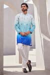 Buy_YAJY by Aditya Jain_Multi Color Silk Embroidery Ombre Sea Blue Designer Kurta Set _at_Aza_Fashions