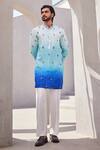 Shop_YAJY by Aditya Jain_Multi Color Silk Embroidery Ombre Sea Blue Designer Kurta Set _at_Aza_Fashions