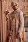 YAJY by Aditya Jain_Rose Gold Silk Embroidery Taj Mahal Sherwani Set _Online_at_Aza_Fashions